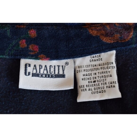 Vintage 80s Cotton/Poly Dark Navy‎ Floral Print Blouse | size Large - Picture 8 of 10